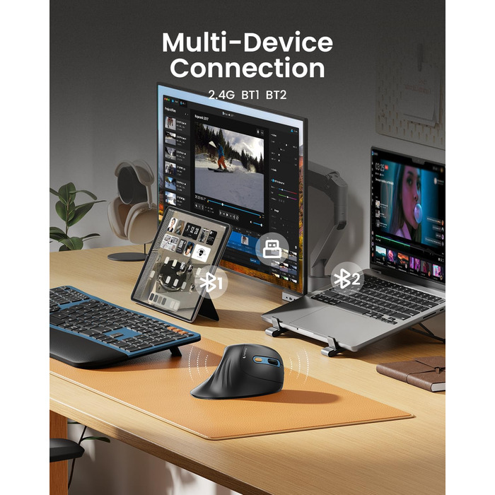 ProtoArc EM11 NL Вертикальна миша, бездротова, заряджається, Bluetooth+USB, для комп'ютера, iPad, Mac, Windows - Чорний/Зелений (Blue)