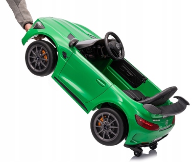 Дитячий електромобіль Mercedes GTR-S: м'які колеса EVA, шкіряне сидіння, білий колір, з пультом ДК