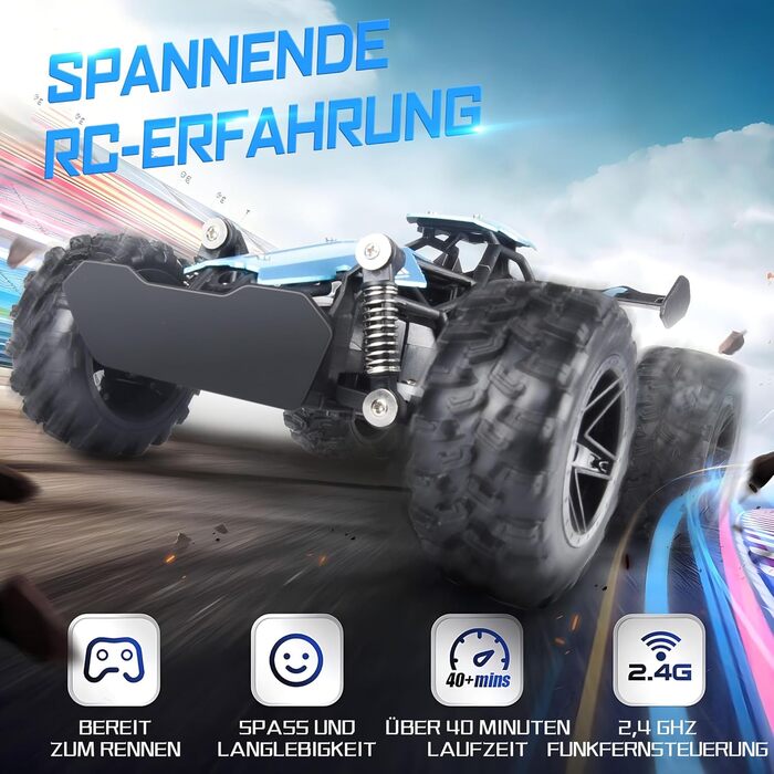 RC Автомобіль Monster Truck 1:18 2.4GHz, позашляховик, швидкість 20+ км/год, водонепроникний, синій