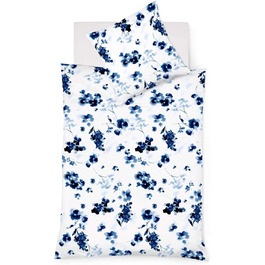 Бавовна, 50 льон, сертифікація Oeko-TEX Standard 100, в т.ч. чохол на подушку 1 x 80 x 80, двостороння постільна білизна з квітковим орнаментом, спинка натурального білого кольору, колір синій (135 x 200 см), 344103, 50