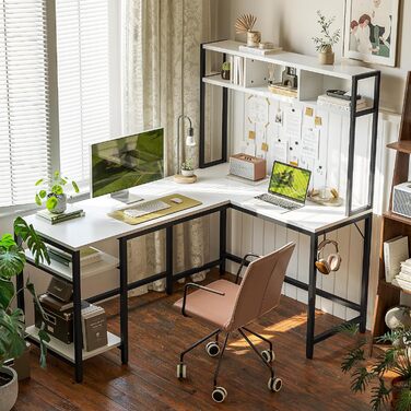 Кубічний кутовий стіл з полицею 150x120 см, білий - CubiCubi
