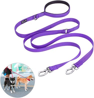 Чудовий Елітний шльопаючий подвійний повідець, регульований світловідбиваючий подвійний повідець для собак, повідець для 2 собак для тренувальної ходьби і бігу (ПУЛ) фіолетовий