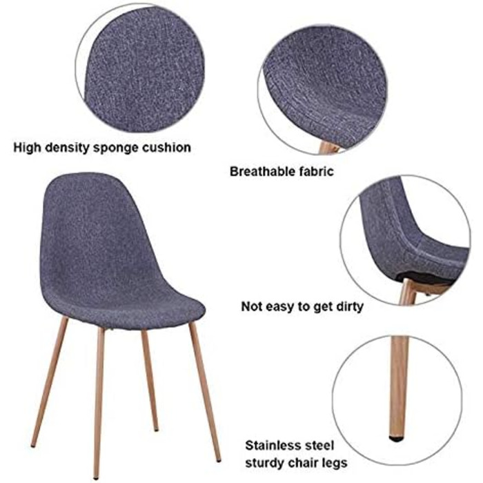 Стілець для їдальні GOLDFAN (4 шт.) з льоновим покриттям, сірий, сучасний дизайн, металеві ніжки