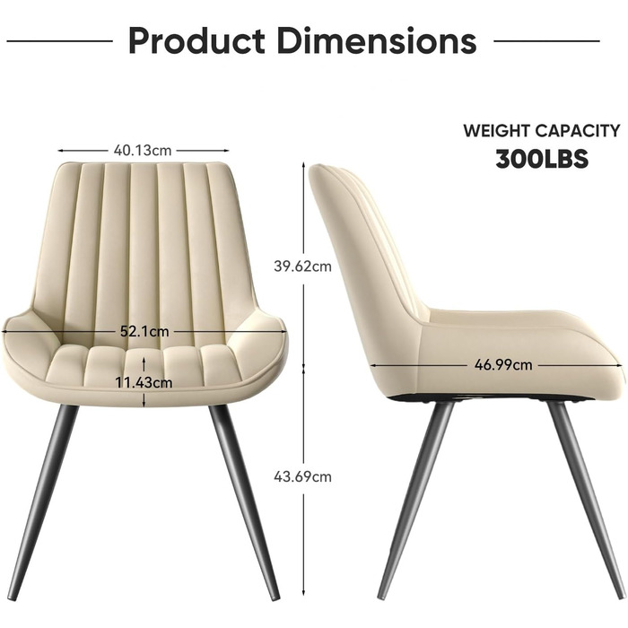 Набір обідніх стільців (4 шт) Бежевий • М'які стільці з подушкою 10 см • Сучасний дизайн • Металеві ніжки • FU01043BL-2