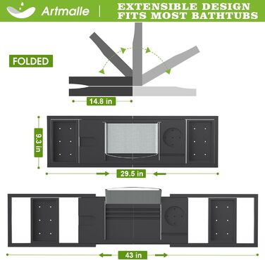 Підставка для ванни Artmalle: складаний бамбуковий столик з тримачем для книги та келиха, безкоштовна мильниця, для розслаблення та відпочинку