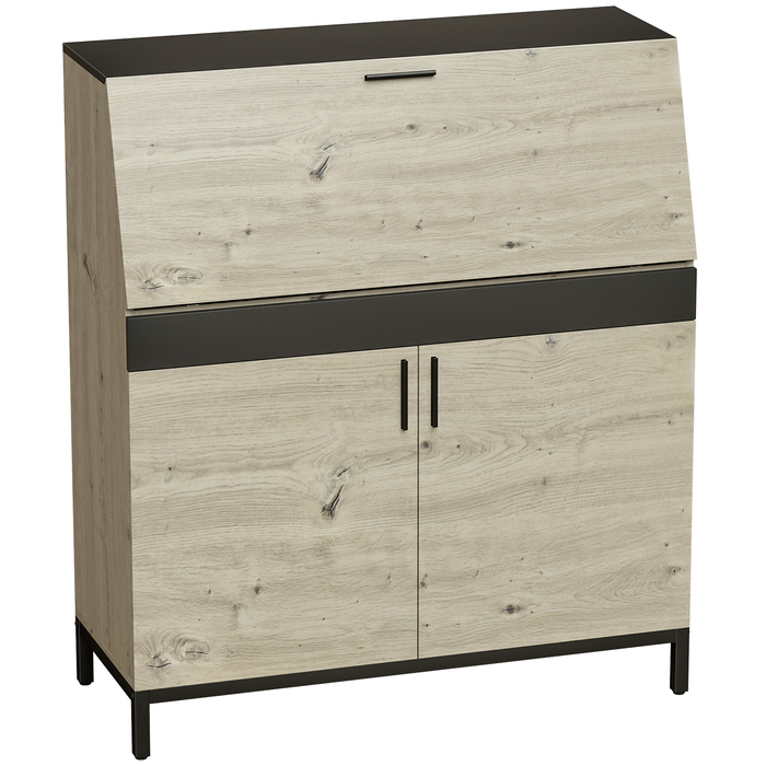 Промисловий письмовий стіл-секретар з полицями та металевим каркасом 100 см, натуральне дерево та чорний колір