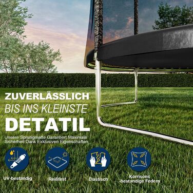 Батут JUMMICO вуличний Ø305 см з драбиною та сіткою захисту, чорний - для дітей та дорослих, сертифікат GS