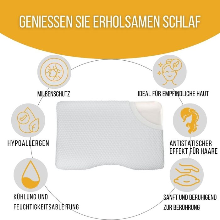 Ергономічна подушка для шиї та попереку Inphysio Luxury з гіпоалергенної пінки з ефектом пам'яті (Memory Foam), бежева, 60 x 35 x 12/7 см, 2 чохли у комплекті