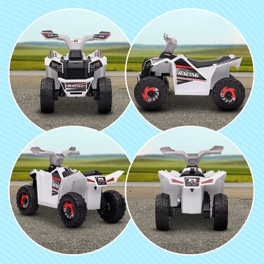 HOMCOM Electric Kids Quad Mini Electric Quad 6V з функцією вперед і назад для дітей 1,5-3 років 2,5 км/год білого кольору