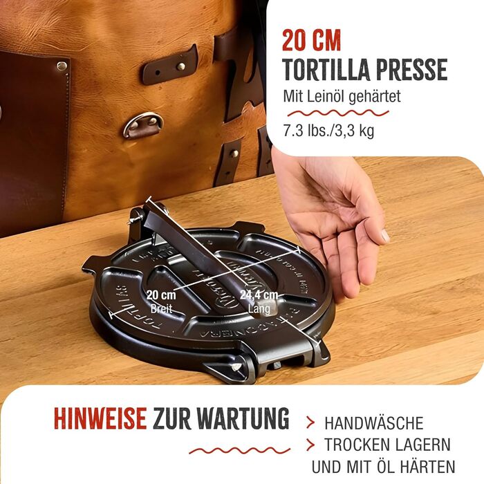 Пресс для тортилій Victoria: для мексиканських тортилій, колумбійських патаконів, роті, тако, арепас, кесадільї, емпанадас, патаконів (HD-чавун, 20 см)