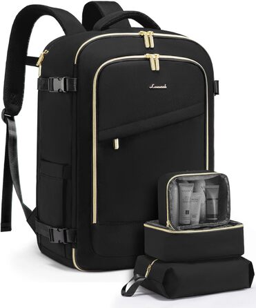 LOVEVOOK Рюкзак для ручної поклажі, дорожній рюкзак для жінок, водонепроникний, з відділенням для взуття, 17-дюймовий ноутбук, рюкзак для подорожей, 40L, 45x36x20, чорний