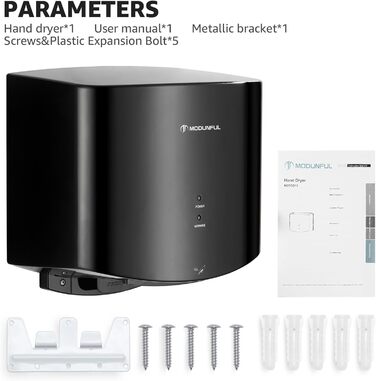 Електричний автоматичний сушар для рук Modunful, настінний, 1200W, чорний