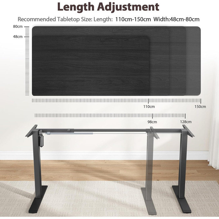 Електричні ніжки для столу з регулюванням висоти, з потужним мотором, на коліщатках, з 3 рівнями пам'яті та захистом від зіткнень, 72-116 см