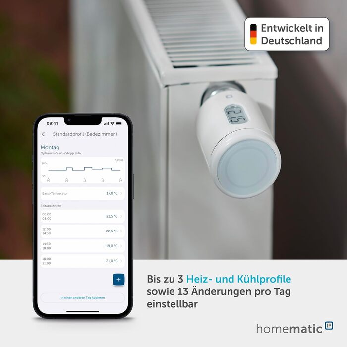 Homematic IP Термостат на радіатор Smart Home – цифровий термостат для опалення, керування через додаток, сумісний з Alexa та Google Home, легка установка, енергозбереження (153412A3)