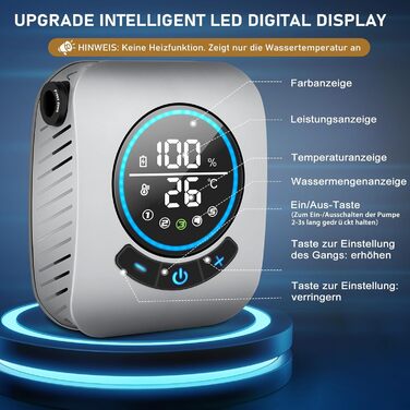 Портативна душова кабіна для кемпінгу Spopal з акумулятором 8000mAh, насосом та індикатором температури. Комплект для відпочинку на природі, автомийки, пляжу, подорожей та догляду за тваринами (сірий)