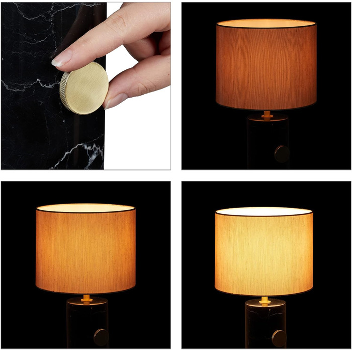 Настільна лампа Relaxdays, мармурова основа та тканинний абажур, розетка E14, приліжкова лампа з регулюванням яскравості, В x Г 34,5 x 21 см, чорний/бежевий