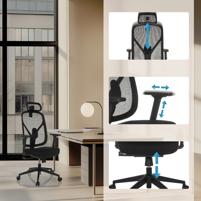 Офісне крісло / Крісло з поворотним механізмом RALOO ECO, сидіння з тканини / спинка з сітчастої тканини, чорного кольору, hjh OFFICE