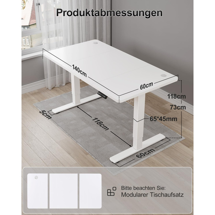 Електричний дитячий стіл Airfish, 80x60 см, регулювання висоти, функція пам'яті, для дому/офісу, стоячи/сидячи (білий)