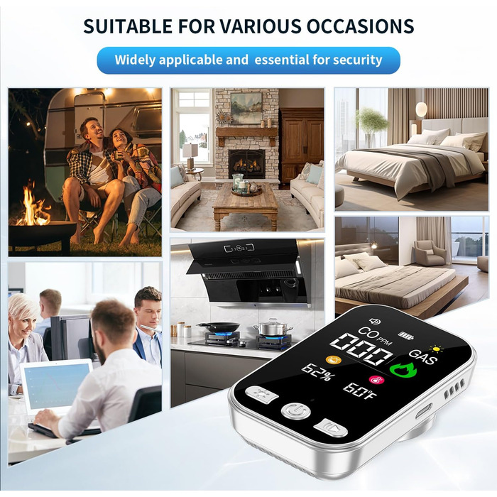 Вольф-Гард 4в1 Детектор газу та CO з розеткою для дому. CO-попереджувач, детектор газу, попереджувач про витік газу для природного газу, LPG, метану, пропану, бутану, HD12 (чорний)