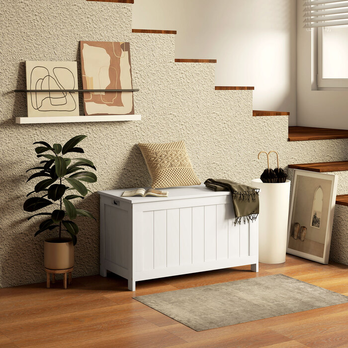 HOMCOM Сховище-скринька з ручкою та кришкою, 81 x 40 x 46 см, ящик для зберігання в вітальні та спальні, білий