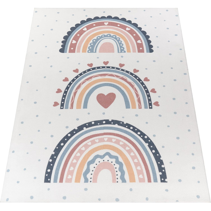 Килимок дитячий Paco Home нековзний 80x150 см, Crown Hearts Dots Rainbow, Різнокольоровий