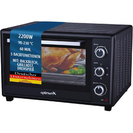 Міні-піч OptimumX 20L з конвекцією, таймером на 60 хв, для піци, 1380 Вт, чорна (об'єм 60 літрів)