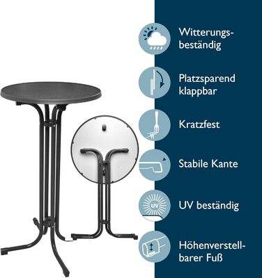 Стіл Beautissu розкладний Ø 70 см білий Bellini – стійкий, вологостійкий, з антиковзким покриттям. Ідеальний для відпочинку на відкритому повітрі, вечірок та барів. Легка збірка, готова до використання.