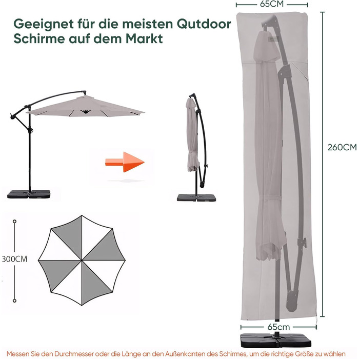Захисний чохол для парасольки/газонного парасольки, сірий, 260x65 см