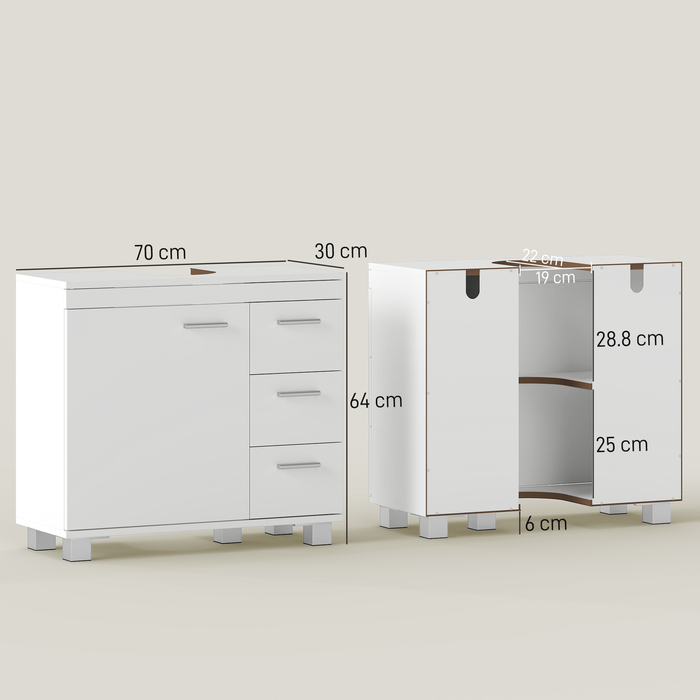 Підставка під раковину з 2 полицями та 3 висувними ящиками, МДФ, білий