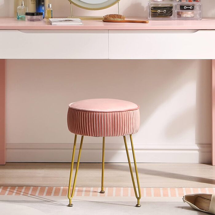 Крісло-пуф IBUYKE з оксамиту, рожеве, 30x30x46 см, з металевими ніжками