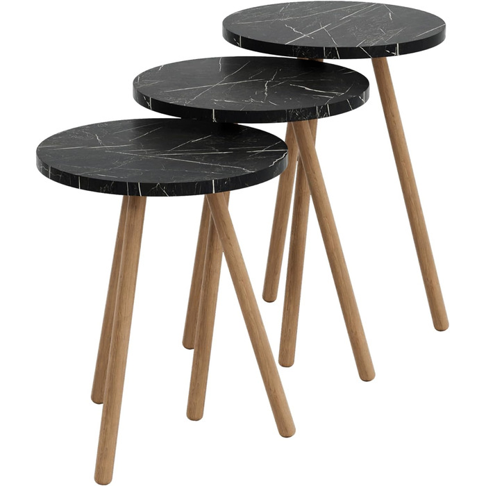 Стіл гніздовий Hjørring в комплекті з 3 шт. Журнальний стіл круглий Стіл для вітальні Журнальний столик Журнальний столик 49 x Ø34 см Диванний стіл (Чорний)