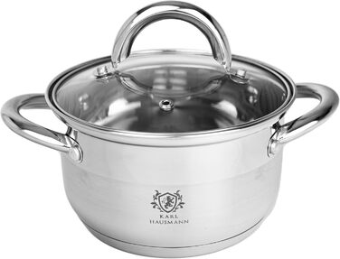 Німецький каструль Karl Hausmann з нержавіючої сталі, 6 л, Ø 26 см. Підходить для всіх типів плит, включаючи індукційні. З кришкою. Ідеально для супу та пасти.