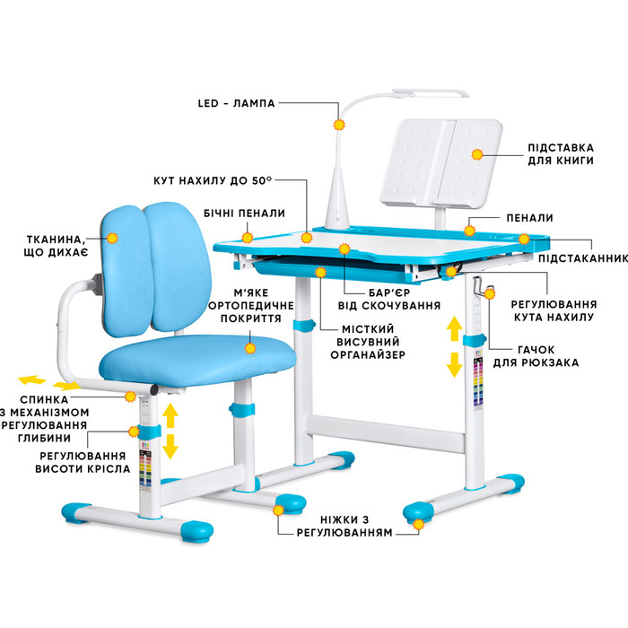Комплект меблів Evo-kids (стіл+стілець+полиця+лампа) BD-23 BL