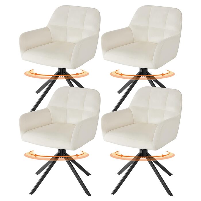 Набір з 4-х м'яких крісел Sweetcrispy для вітальні, кухні та робочого кабінету, з м'якою оббивкою з велюру, поворотні, з металевими ніжками, до 120 кг, зелені (бежеві)