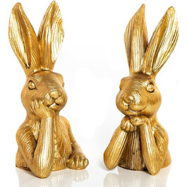 Великодні кролики золотого кольору - пара зайчиків 17 см - Великодній декор благородний ексклюзивний великодній декор золотий набір зайчиків 17 см, 2