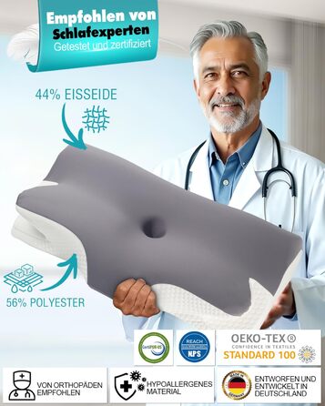 Ортопедична подушка IDEA проти болю в шиї: ергономічна подушка з Memory Foam для сну на боці, спині та животі - для комфортного сну та підтримки шиї (65 x 36 x 11/14 см)