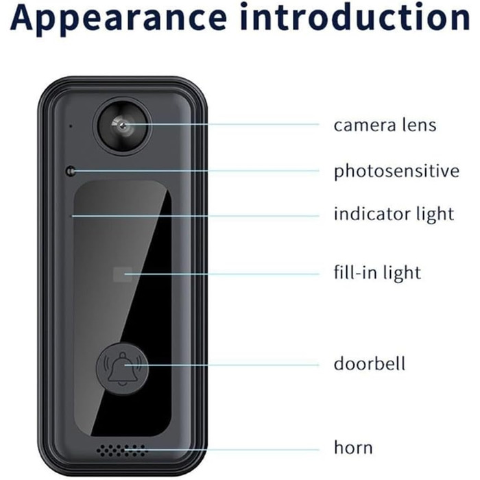 Бездротова відео-дзвінок Smart WiFi з камерою, нічне бачення, двосторонній аудіо, відео в реальному часі