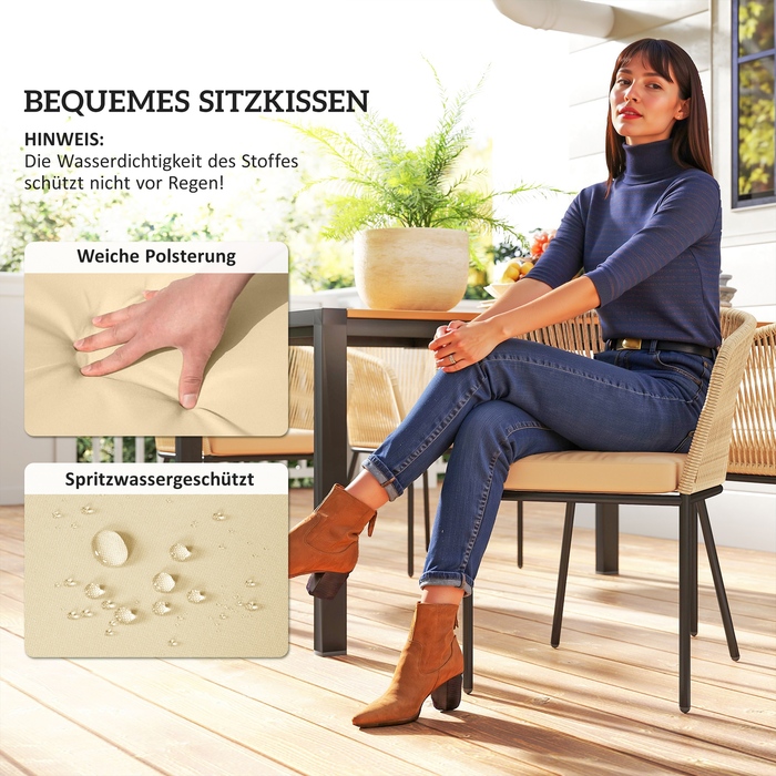 Комплект садово-патіо меблів на 5 місць: 4 стільці, 1 стіл, з штучного ротангу, сталевий каркас, знімні чохли на подушках, ідеально підходить для тераси, колір хакі.