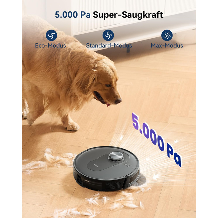 Робот-пилосос Proscenic Q8 з функцією миття, 5000Pa, 200 хвилин роботи, потужний, з лазерною навігацією та 5 картами, керування через додаток, сумісний з Alexa, Siri, IFTTT, Google, для твердих підлог та килимів, видалення шерсті тварин