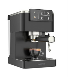 Klarstein SteelPresso Touch: Еспресо-машина з нержавіючої сталі, 20 бар, 1350 Вт, з інтегрованим капучинатором та сенсорним дисплеєм. Компактна кавомашина Klarstein чорного кольору.