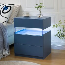 Тумбочка з LED підсвіткою, синя, 3 шухляди, приліжкова комод для спальні