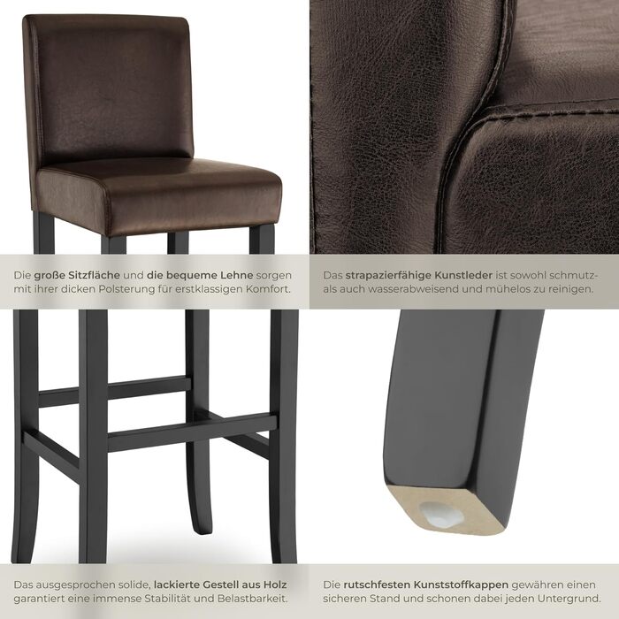 Барний стілець tectake® з підніжкою, 2 шт. в наборі, дерево та штучна шкіра, 107 см