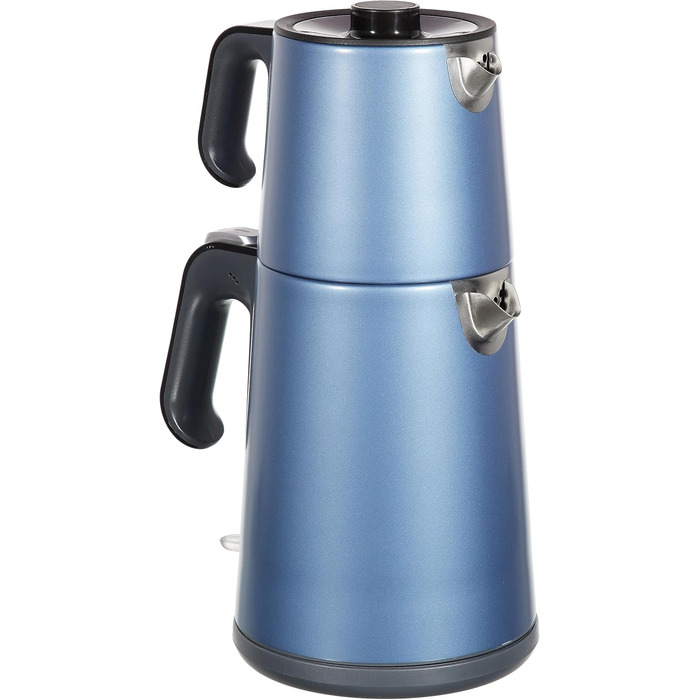 Арзум Ehlikeyf - електрочайник та турка для приготування турецького чаю, 2200W, 3,5л, 1,2л, нержавіюча сталь, регулювання температури, захист від сухого кип'яття, блакитний