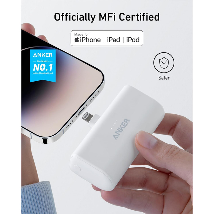 Сертифікований MFi, Сумісний з iPhone 14/13/12, Чорний, 621 Powerbank 5000mAh, Lightning Plug