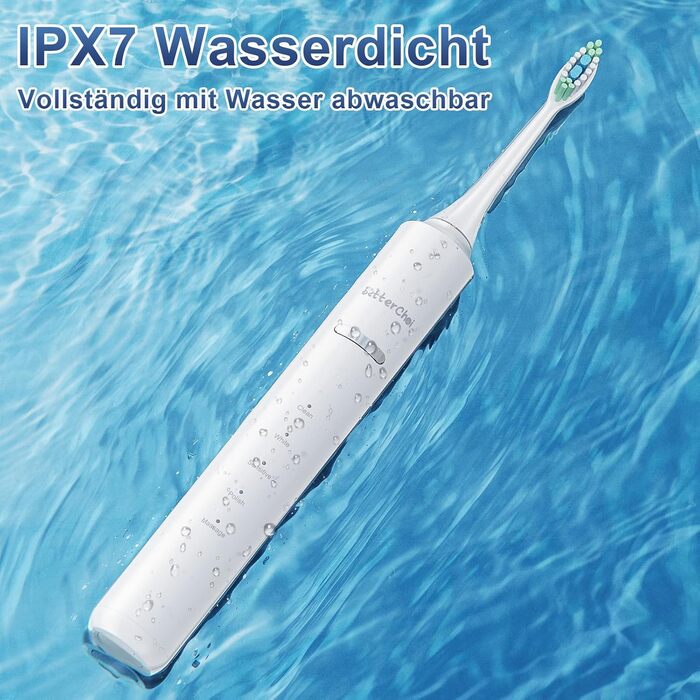 Електрична зубна щітка Betterchoi з магнітною левітацією, 41 000 VPM, 4 насадки, IPX7, 180 днів роботи, 5 режимів, таймер, білий