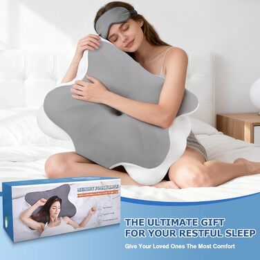 Ортопедична подушка для шиї з Memory Foam, проти болю в шиї та плечах, знімний чохол, сіра