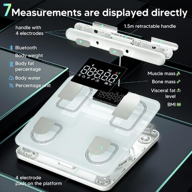 Ваги для жиру в організмі arboleaf з висувними ручними датчиками, ваги для ванної кімнати 180 кг, додаток, 26 вимірювань тіла