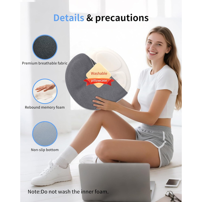 Ортопедична подушка-кільце з ефектом пам'яті Memory Foam для копчика та копчик-підтримки, пом'якшення болю при геморої, ішіасі, вагітності та післяопераційному відновленні (сіра)