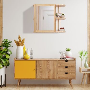 Поличка для стін з бамбука Relaxdays зі дзеркалом