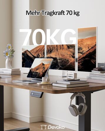 Електричний регульований стіл Devoko 120x60 см, стабільний офісний стіл, стіл для стоячи/сидячи, комп'ютерний стіл з функцією пам'яті, (Коричневий)